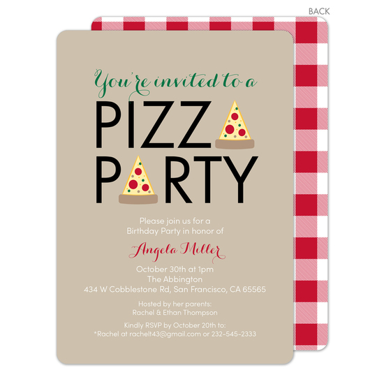 Tan Pizza Party Invitations